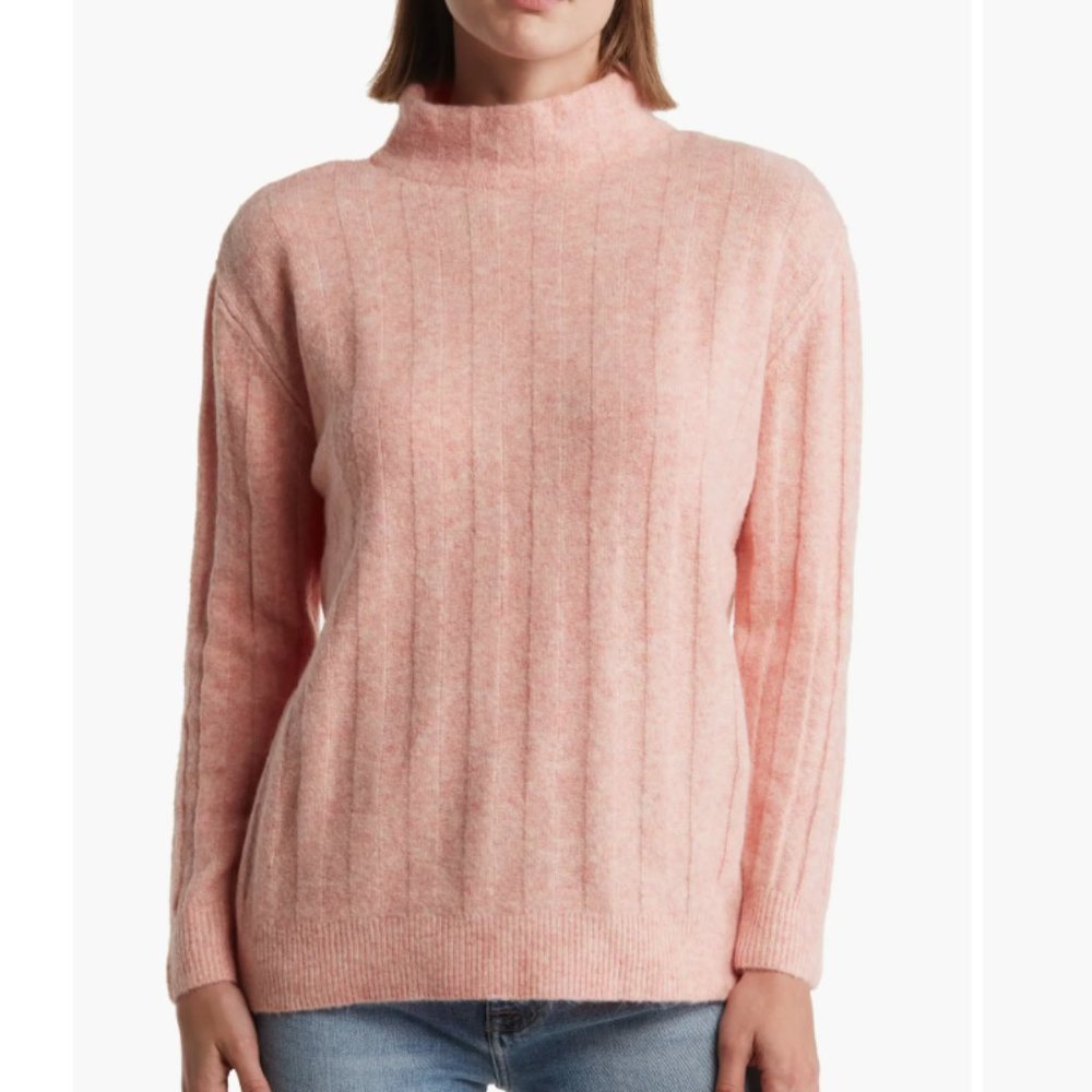 New ELIE TAHARI Cozy Mock Neck Knit Pullover Women's Sweater Salmon SMALL